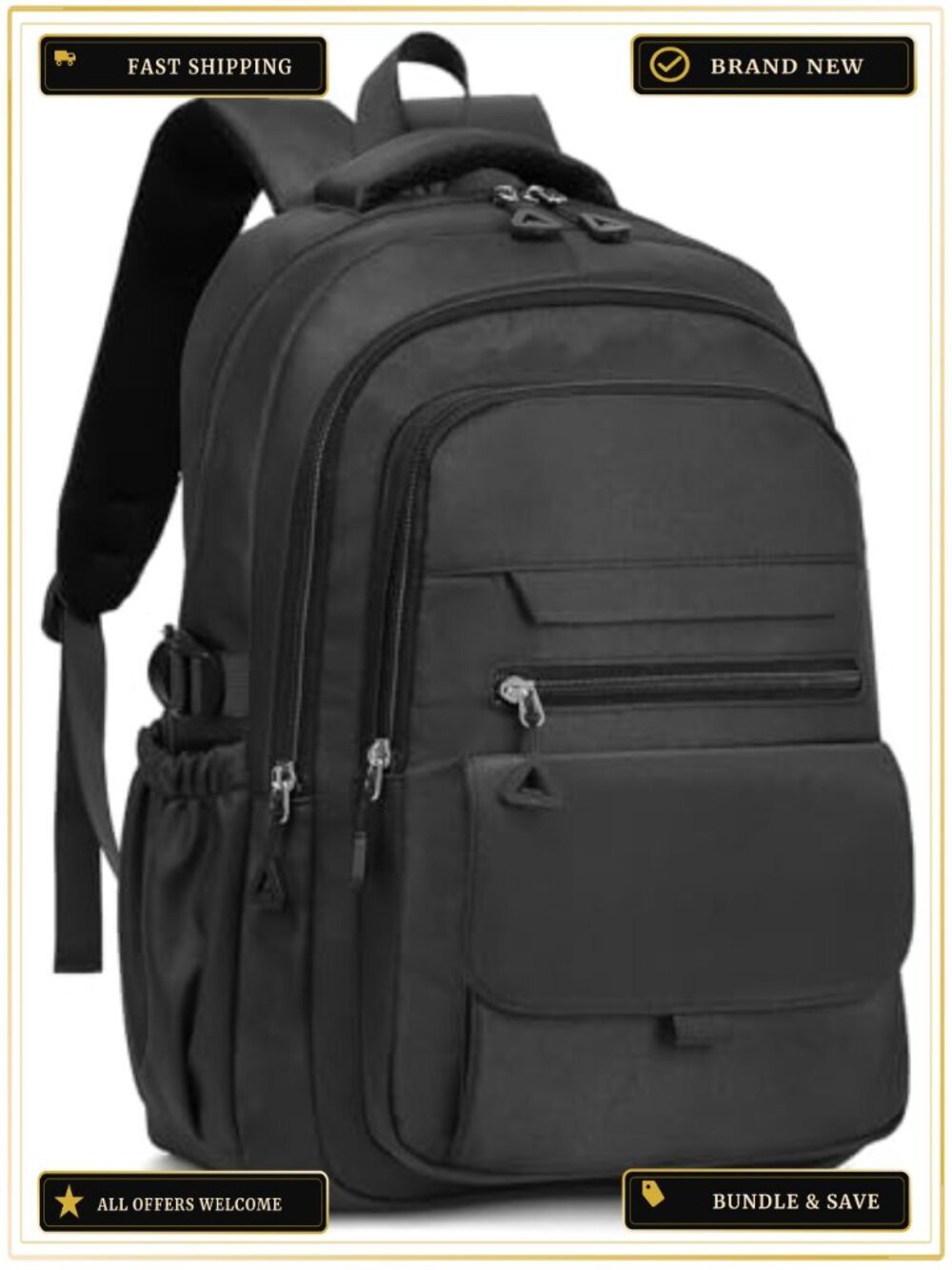 Laptop Backpack for School Travel, Water-Resistant Polyester, Padded Straps